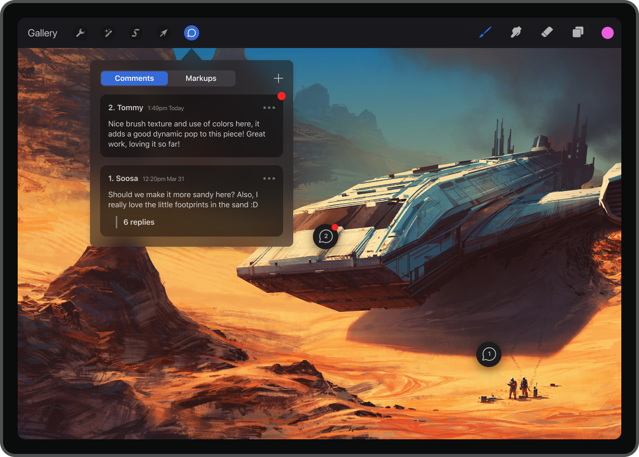 Procreate Splash - Comments example with spaceship